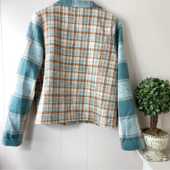 Bibi Brown and Blue Checkered Plaid Jacket One Size - Picture 6 of 8